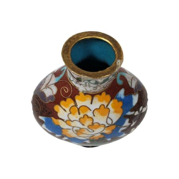 Antique Vintage Cloisonné Enamel Matchstick Toothpick Holder Bud Vase Mini 2.25" - Picture 3 of 7